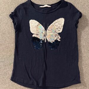 5/$15- Navy Blue Sequin Butterfly Kids Top